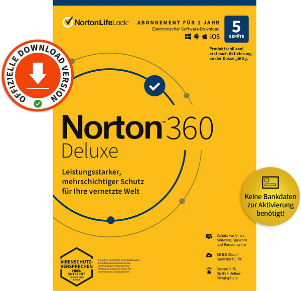 Norton 360 Deluxe 5 Geräte 1 Jahr 50GB Cloud OHNE ABO