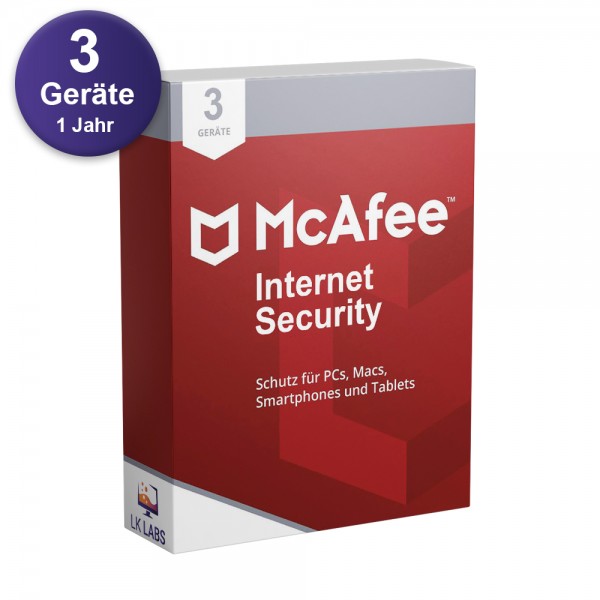 McAfee Internet Security (3 PC - 1 Jahr) WIN,MAC / IOS, Android