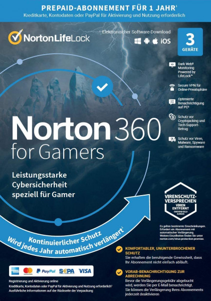Norton 360 Deluxe for Gamers 3 Geräte 1 Jahr 50GB Cloud ABO
