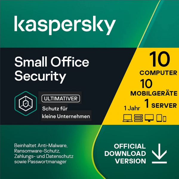 Kaspersky Small Office Security Vers. 9 2023 2024 (1 Server + 10 PC + 10 Mobile Devices)