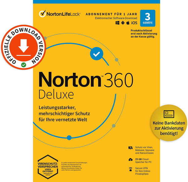 Norton 360 Deluxe 3 Geräte 1 Jahr 25GB Cloud OHNE ABO