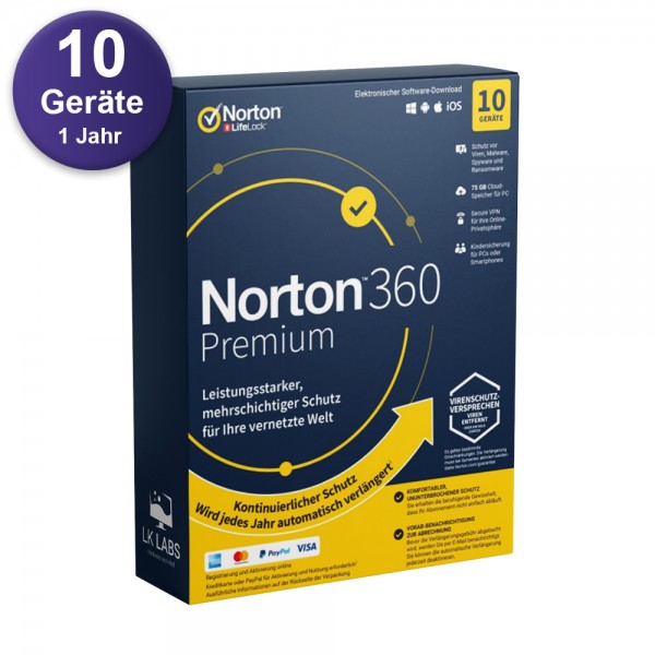 Norton 360 Premium (10 Geräte - 1 Jahr) ABO inkl. 75GB WIN/MAC/Android