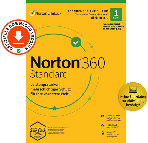 Norton 360 Standard 1 Gerät 1 Jahr 10 GB Cloud OHNE ABO