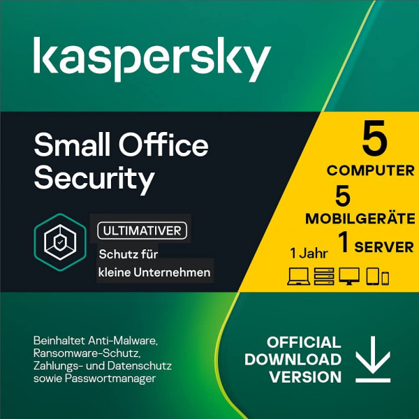 Kaspersky Small Office Security Vers. 9 2023 2024 (1 Server + 5 PC + 5 Mobile Devices)